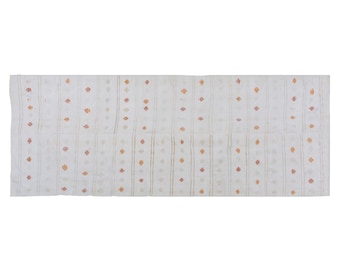 1960s Vintage Turkish Kilim Runner – 158x390cm | 5'2" x 12'10" – Handwoven Wool Flatweave, Muted Striped Design, Boho Minimalist Hallway Rug