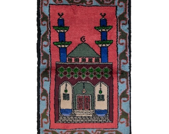 Vintage Turkish Prayer Rug, 2.3x3.1 ft, 70x95 cm, Handmade Anatolian Wool Rug