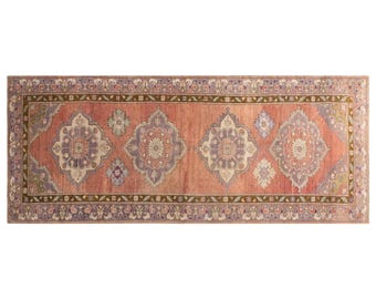 Handmade Vintage Turkish Oushak Runner 127x321 cm | Long Narrow Hallway Rug 4x10.5 ft | Boho Antique Wool Floor Runner, Washed & Ready