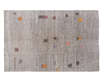 6x9'6 feet,Minimal Kilim Rug,182x290cm,Solid Design Turkish Kilim Rug Minimalist Modern Kilim Rug, Pale colors Goat Hair Kilim Rug