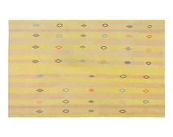 Minimalist Modern Striped Kilim Rug, 174 x 280 cm – Handwoven Turkish Flatweave, 5'8" x 9'2" Vintage Cotton Kilim, Neutral Striped Design