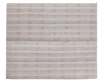 Embroidery Light Rug,Goat Hair Rug,Striped Kilim Rug 8'6 x 9'10 feet,Stripe Kilim Rug,260x300cm,Cicim Rug, Turkish Light Rug