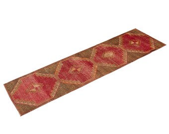 Home" Decor 2'12"x 10'10" --Vintage Runner Rug,Hallway Rug,Oushak Rug,Pale Muted Colors, Distressed-Low Pile Carpet,Anatolian Rug,91x330 cm