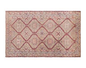 Vintage Handwoven Soumak Rug, Geometric Wool Tribal Area Rug, Blush Tones
