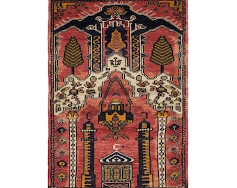 Vintage Turkish Prayer Rug, 2.5x3.1 ft, 75x95 cm, Handmade Anatolian Wool Rug