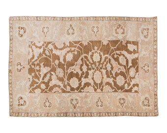 Vintage Turkish Rug 6x10ft | 1960s Handwoven Wool on Wool Carpet | Beige Tribal Design | Boho Antique Nomadic Rug | Anatolian Rug