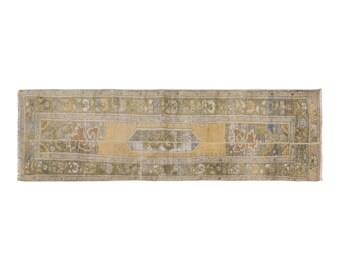 Antique Oushak Runner Rug 1'11" x 6'6" | 58 x 200 cm, Small Vintage Hallway Rug, Handwoven Wool, 1960s Turkish Muted Color Rug