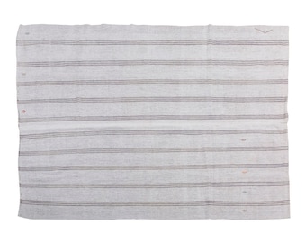 Minimalist Kilim Rug,Goat Hair Turkish Rug,Striped Kilim Rug 7'5 x 11 feet,Minimal Kilim Rug,225x335cm,Goat Hair Turkish Kilim Rug