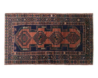 Vintage Caucasian Azerbaijan Rug, 4x7.5 ft, 122x230 cm, Handwoven Wool Rug