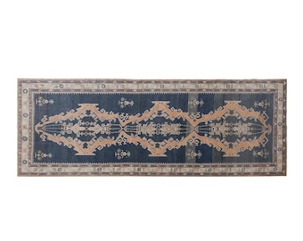 Handwoven Turkish Wool Runner Rug 130 x 360 cm | 4.3 x 11.9 ft Vintage Anatolian Carpet | 60+ Years Old
