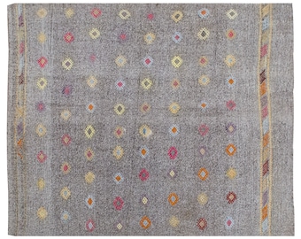 6'2x8'2 feet,Goat Hair Kilim Rug,188x250cm,Solid Design Turkish Kilim Rug Minimalist Modern Kilim Rug, Pale colors Solid Kilim Rug