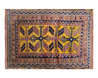 Vintage Kurdish Herki Tribe Rug, 5x7 ft, 145x220 cm, 80 Years Old Handwoven Wool Rug