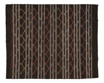 Embroidery Kilim Rug,Neutral Rug,Striped Kilim Rug 7'4 x 9'7 feet,Stripe Kilim Rug,224x291cm,Cicim Rug, Minimal Kilim Rug, Striped Rug