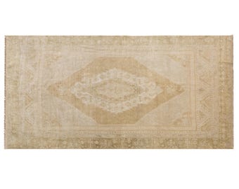 Handmade 60+ Year-Old Vintage Turkish Oushak Rug – Organic Wool, Naturally Dyed, Large Bohemian Living Room Rug, 142x280 cm / 4.6x9.2 ft