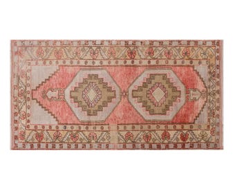 120x250 cm/ 3'11" x 8'2" Vintage Oushak Rug – 60+ yrs Old Handmade Wool Area Rug – Bohemian & Caucasian Decorative Rug