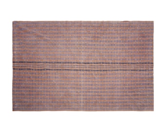 Vintage Turkish Kilim Rug 210x353cm (6'10" x 11'7") – Handwoven Wool Rug with Muted Stripes, Boho Minimalist Design, Anatolian Craftsmanship