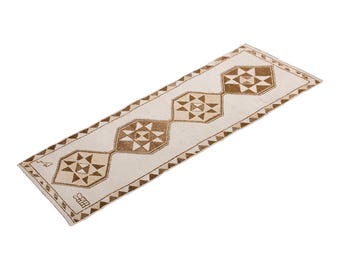 White Herki Runner, Runner Rug, Turkish Rug, Antique Rug, 3 x 10.11 feet, Oushak Rug, Vintage Rug, Handmade Rug, Hallway Rug, Kitchen Rug