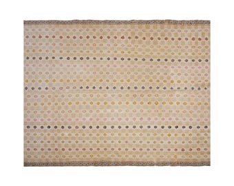 Minimalist Modern Kilim Rug 196x283 cm, Striped Turkish Kilim Rug, Handwoven Wool, Striped Design, Soft Muted Colors, 6'5" x 9'3" Feet