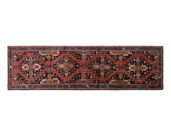 Crimson Tribal Path, Vintage Turkish Runner Rug, 2.3 x 9.7 ft Rug, 90 Year Old Handwoven Wool Carpet