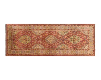 Vintage Konya Sille Wool Runner Rug 4'2" x 13'1" | 127 x 400 cm, 100-Year-Old Handwoven Turkish Rug, Long Hallway Nomadic Design