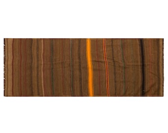 60+ YO Handmade Turkish Kilim Runner – 110x295 cm / 3.6x9.7 ft, Natural Flatweave, Minimalist Neutral Colors, Vintage Boho Long Hallway Rug