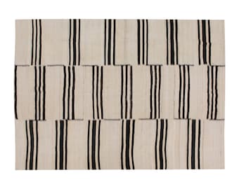 6'7x8'2 feet,Stripe Kilim Rug,200x250cm,Striped Design Turkish Kilim Rug Minimalist Modern Kilim Rug, Pale colors Striped Kilim Rug