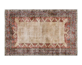 Vintage Wool Rug 5'2" x 7'10" | 157 x 240 cm, Handwoven Turkish Rug, Bohemian & Traditional Design, 1960s Natural Wool Carpet