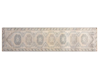 Handmade Vintage Turkish Oushak Runner 72x297 cm | Wool on Wool Narrow Long Rug 2.4x9.7 ft | Washed & Ready Hallway Decorative Carpet
