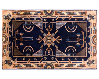 Handmade Vintage Turkish Oushak Rug 120x210 cm | Wool Area Rug 4.4x7.5 ft | Boho Antique Oriental Decorative Rug, Washed & Ready
