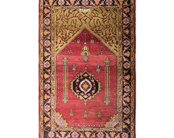 Antique Konya Sille Prayer Rug, 3.8x5.7 ft, 117x175 cm, Handwoven Turkish Wool Rug