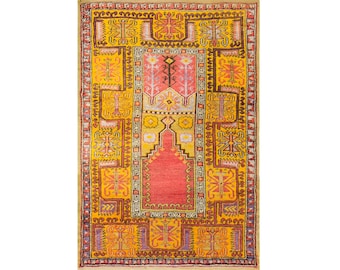 Vintage Konya Rug, 3.9 x 5.2 ft, 118 x 160 cm, 80 Years Old Handwoven Anatolian Wool Rug
