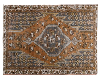 122x172 cm Vintage Oushak Rug – 60+ yrs Old Handmade Wool Area Rug – Bohemian & Caucasian Decorative Rug