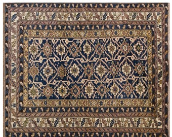Vintage Turkish Oushak Rug 122x150 cm | 4'0" x 4'11" Handwoven Wool Area Rug, Nomadic 80+ Years, Antique Boho Decorative Rug, Old Rug