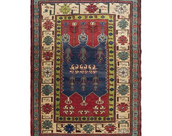 Vintage Konya Prayer Rug, 4x6 ft, 125x175 cm, Handwoven Turkish Wool Rug