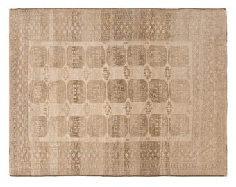 Hand-Spun Wool Turkish Oushak Rug, 60+ Years Old – Vintage Bohemian & Traditional Caucasian Motif – 230x305 cm / 7.5x10 ft – Artisan Crafted