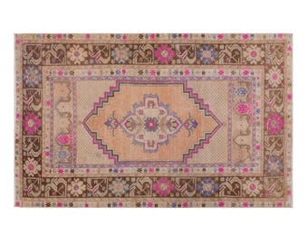 Oushak Rug, Vintage Turkish Rug, 60+ Yr Old, 105x170 cm, 3'7" x 5'7" ft Area Rug, Handmade Wool Rug, Boho Decor, Antique Rug