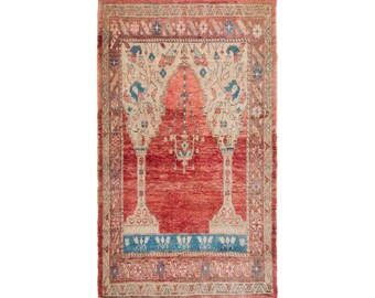 Vintage Turkish Prayer Rug, 3.6x5.4 ft, 110x166 cm, Handmade Anatolian Wool Rug