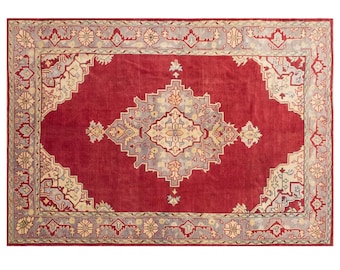 Vintage Wool Turkish Rug 6'9" x 9'9" | 206 x 298 cm, Handwoven Wool on Wool Rug, Bohemian Nomadic Oushak Carpet, Large Muted 80+ Y.O.