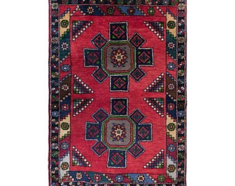 Vintage Turkish Konya Prayer Rug, 3x3.8 ft, 90x115 cm, Handwoven Wool Rug