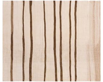 Minimalist Modern Turkish Kilim Rug 125x173 cm | 60+ Years Old Handwoven Striped Cotton Kilim 4'1" x 5'8" ft | Pale Colors, Washed & Ready