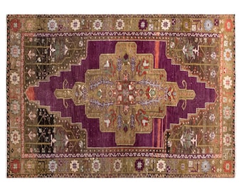 Handmade Vintage Turkish Oushak Rug 113x227 cm | Wool on Wool Area Rug 3.7x7.5 ft | Boho Antique Oriental Decorative Rug, Washed & Ready
