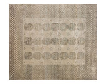 Oversized Vintage Turkish Rug – 10'8" x 12'1" – Handwoven Wool on Wool – Antique Oushak Area Rug – Boho Oriental Carpet – Large Room Decor