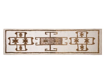 Large One-of-a-Kind White Herki Runner 85x330 cm (2.8x10.11 ft) | 60+ Years Old