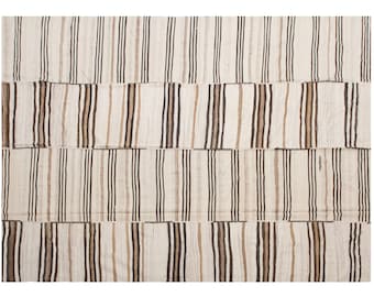 Minimalist Striped Turkish Kilim Rug – Vintage Handwoven 60+ Years Old | Large Flatweave Kilim 9'6" x 12'1" ft (290 x 370 cm) | Modern Rug