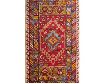 Vintage 100 Years Old Turkish Prayer Rug, 3.5x5.6 ft, 106x170 cm, Handmade Anatolian Wool Rug