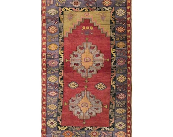 Vintage Konya Sille Prayer Rug, 3.8x5.9 ft, 115x180 cm, Handwoven Turkish Wool Rug