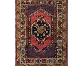 Vintage Turkish Prayer Rug, 3.1x3.8 ft, 96x116 cm, Handmade Anatolian Wool Rug