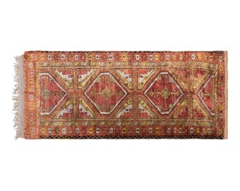 Vintage Turkish Konya Derbent Rug, 4x11.6 ft, 123x355 cm, Handwoven Wool Rug