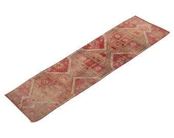 Hallway Runner Rug 2'8" x 10'3" Vintage Oushak Runner Rug, Size: 81 x 312 cm,Pale Muted colors rug,Distressed Rug,Area Rug,Kitchen Rug
