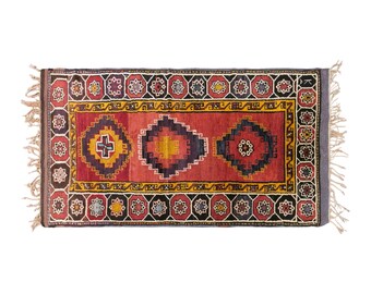 Vintage Konya Rug, 3x6 ft Rug, 90x175 cm, 60 Years Old Handwoven Turkish Wool Rug